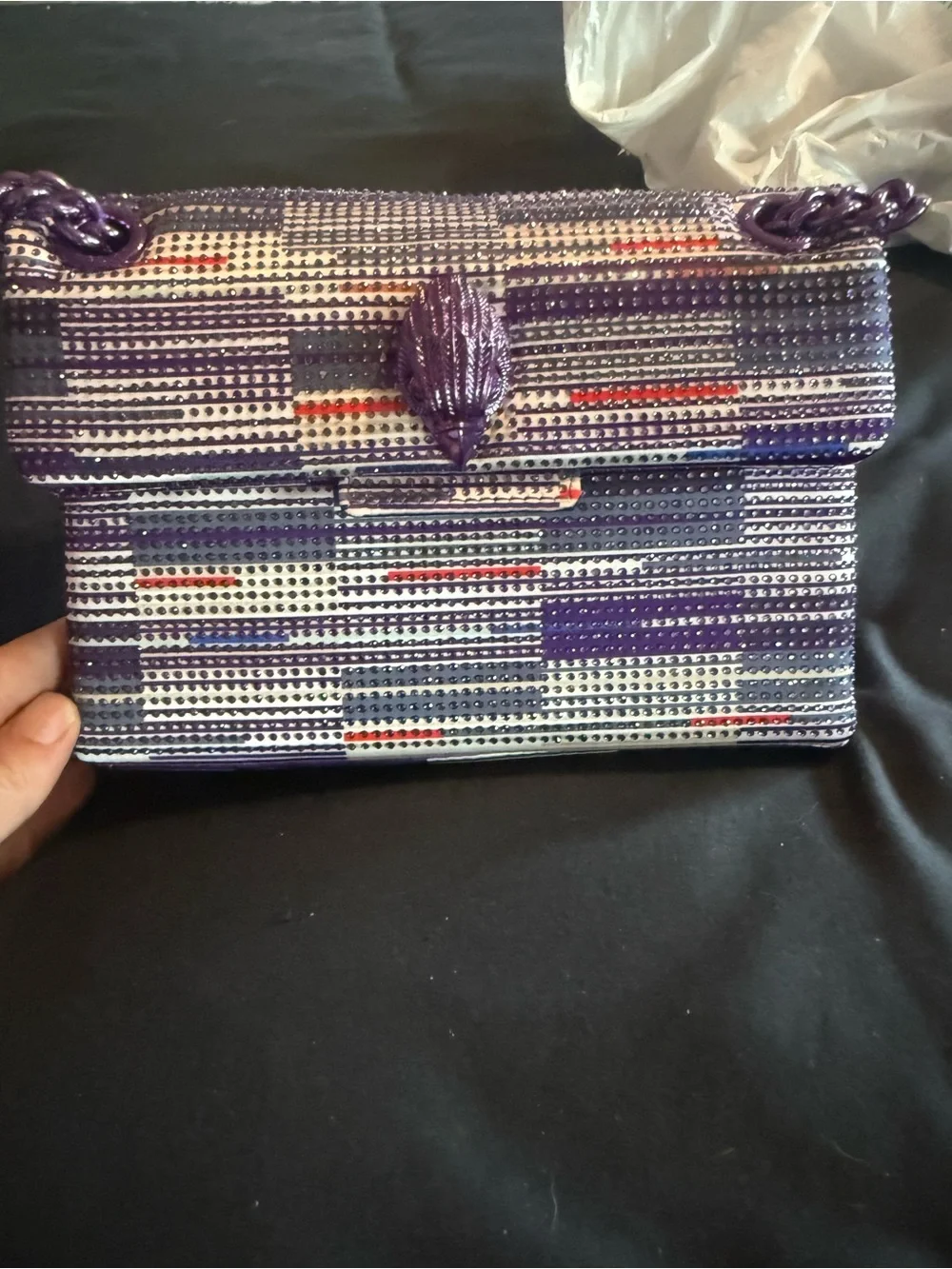 Purple Beaded Chain Shoulder Bag - Women